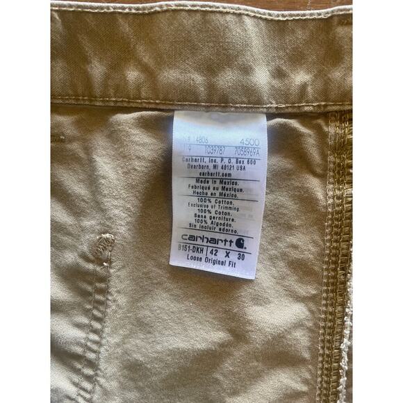 Carhartt Khaki Loose Original Fit Canvas Carpenter Pant, 42x30 - Picture 6 of 11